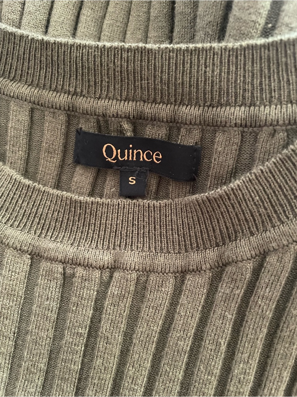 Quince Cotton Cashmere Ribbed Long Sleeve Crew Midi Dress in Olive Size Small - Picture 4 of 9